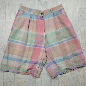 Vintage 80s Catchit Pastel Plaid High Waisted Summer Shorts 26" Waist Small